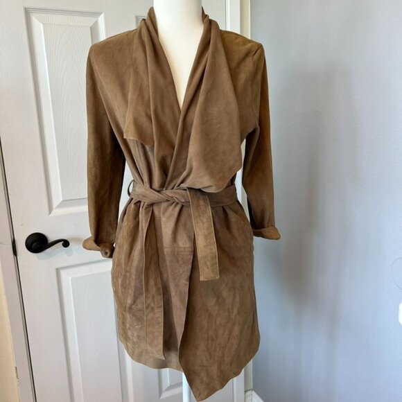 Uterque Tan Suede Leather Jacket Size Small - Picture 1 of 8